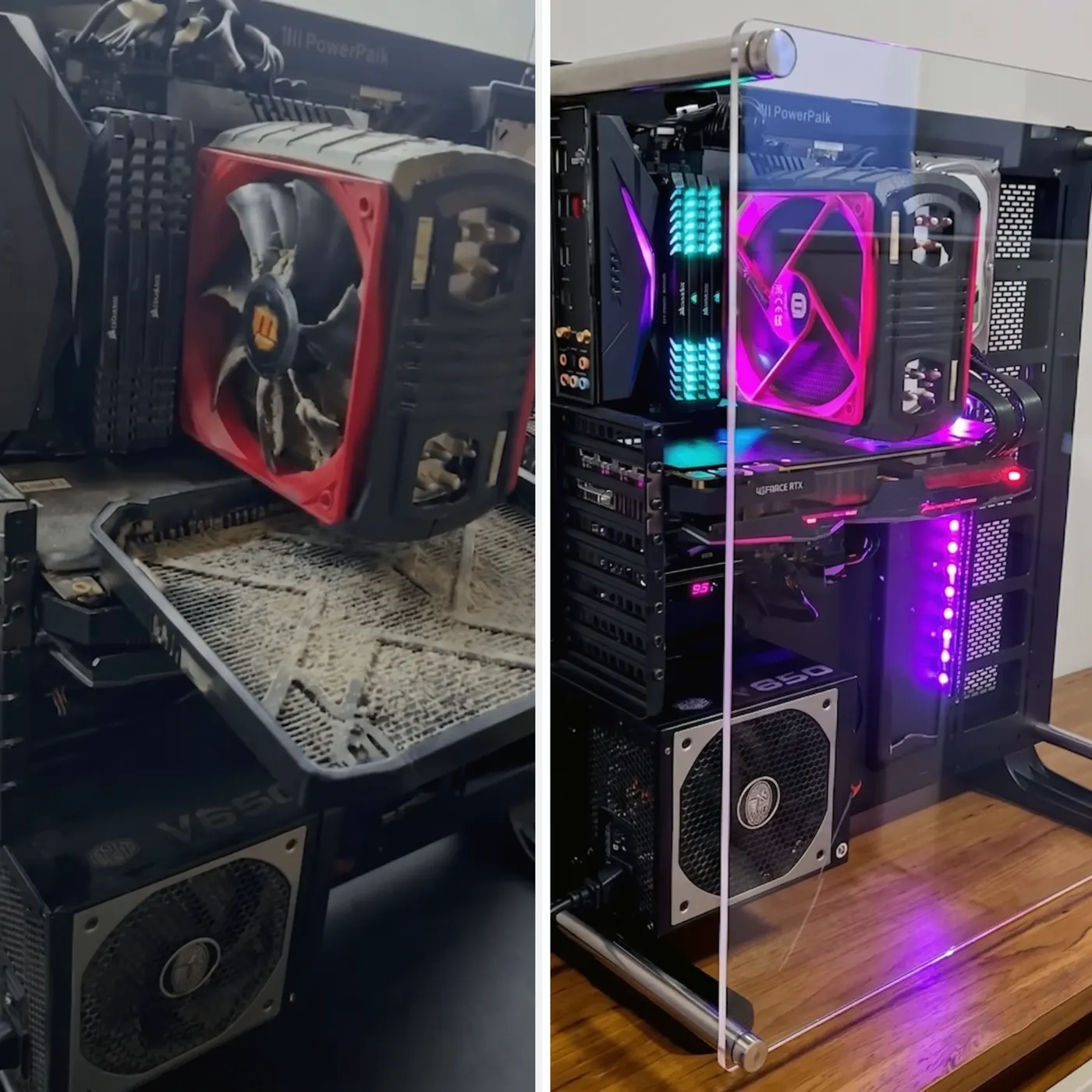 Antes e depois: gabinete gamer com cooler empoeirado restaurado com iluminação RGB