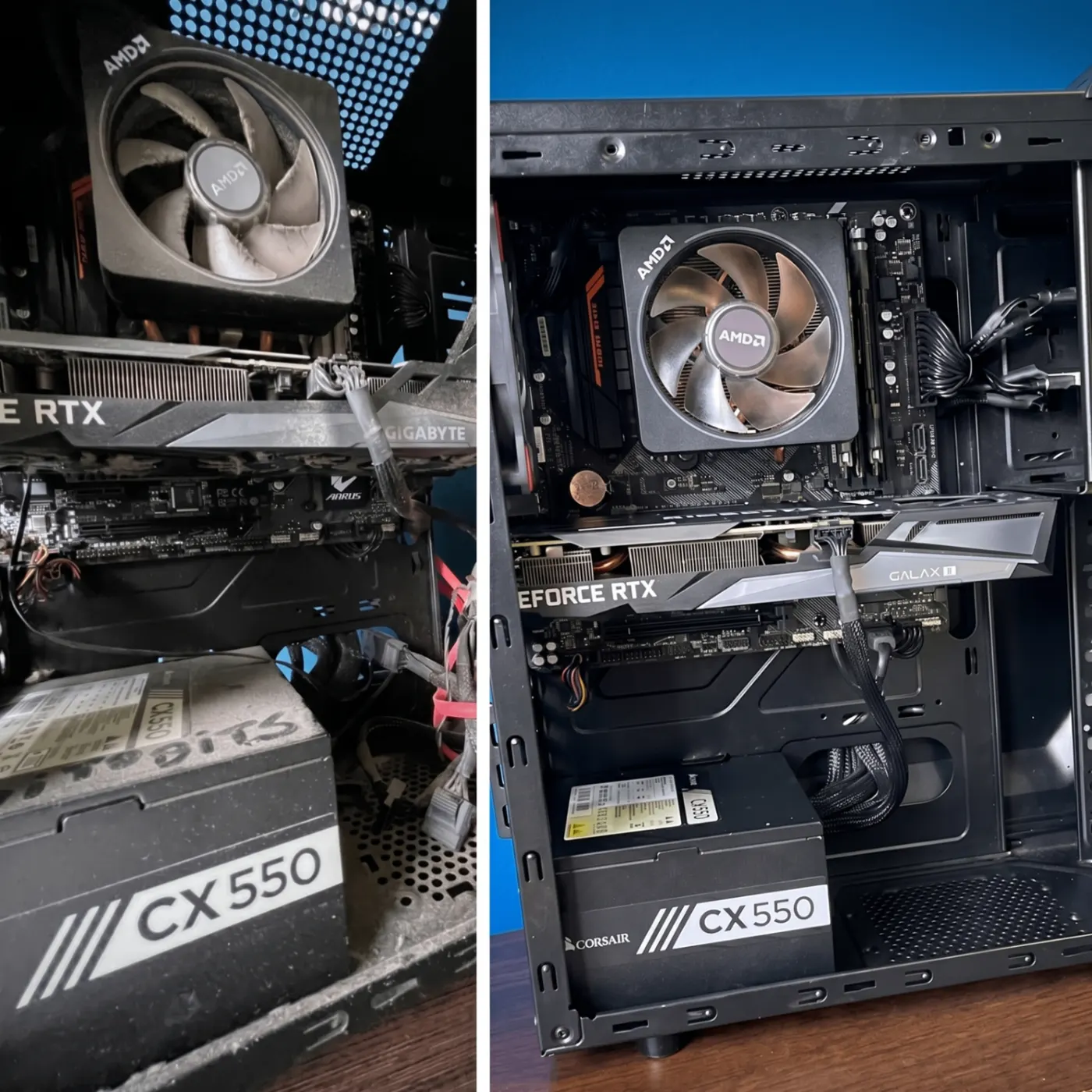 Antes e depois: PC desktop com acúmulo de poeira interno totalmente higienizado