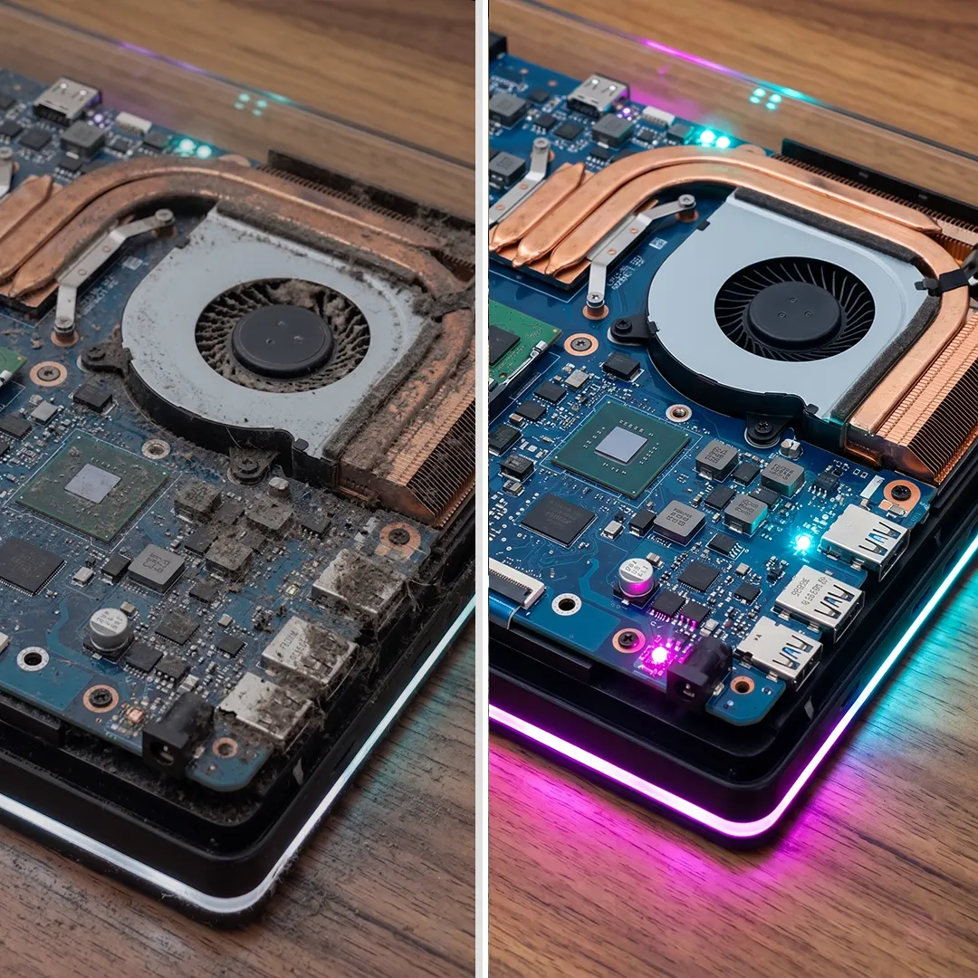 Antes e depois: notebook com cooler entupido de poeira limpo e funcionando como novo